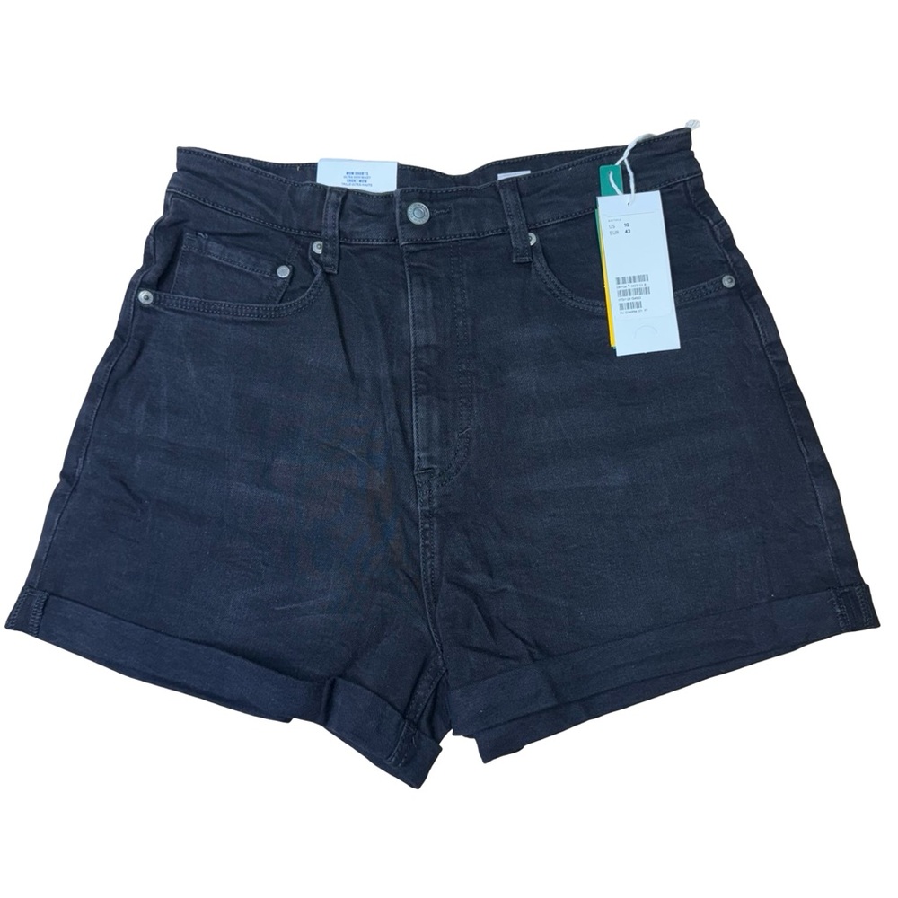 H&M &DENIM Mom Shorts Ultra High Waist Loose Fit Size 10 Black